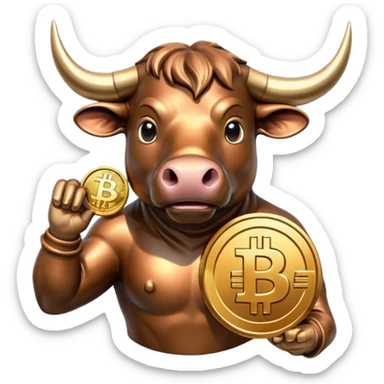 bull holding a bitcoin coin sticker
