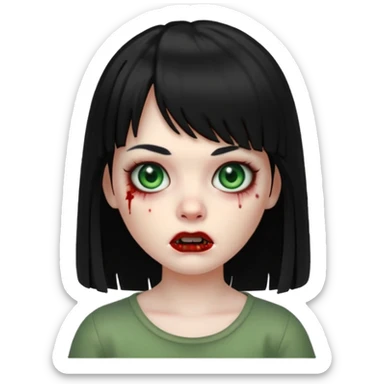 A zombie girl in Apple Memoji format with long, straight black hair and bangs. sticker