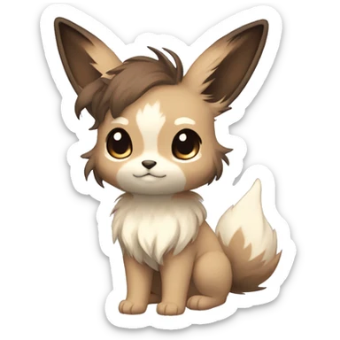 Kawaii Pale Eevee with dark brown long emo hair covering her eyes Full Body sticker