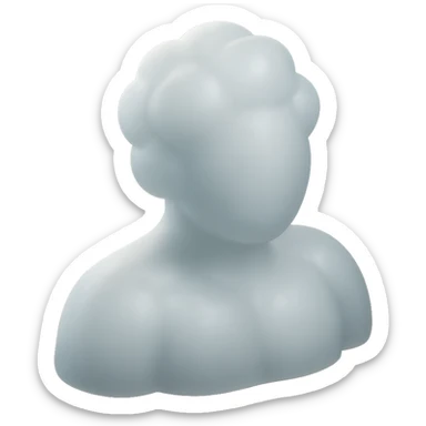 front view of a person composed entirely of white fluffy convex clouds, shoulders visible, matte glass style sticker