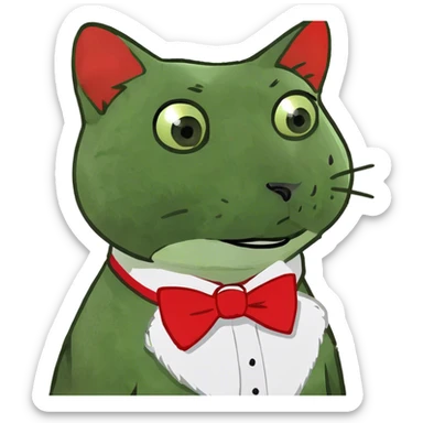 black cat with white tuxedo fur, white paws and white chin looking confused  sticker