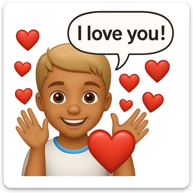 Add a speech bubble with the greeting 'I love you!' to the image, keeping the emoji style warm and loving sticker
