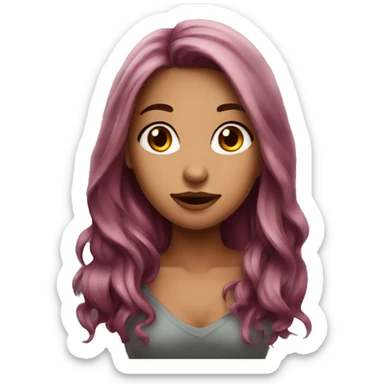 Beautiful tattooed  burgundy long haired woman blushing sticker