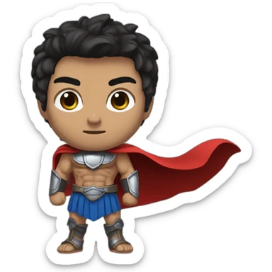 The Spartan Leonidas. Muscly physique. Wearing a red cape. Masculin. Normal face. Black hair. Blue eyes. sticker