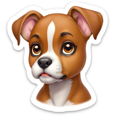 Cinematic Cute Fawn Boxer Portrait Emoji, Head tilted playfully and inquisitively, with a glossy fawn coat highlighted by a white muzzle and chest, round, sparkling brown eyes filled with curiosity, Simplified yet irresistibly adorable features, highly detailed, glowing with a warm, friendly glow, high shine, affectionate and lively, stylized with a touch of whimsy, bright and endearing, soft glowing outline, capturing the essence of a mischievous yet loving pup, so playful it feels like it could bound out of the screen and into your arms! sticker
