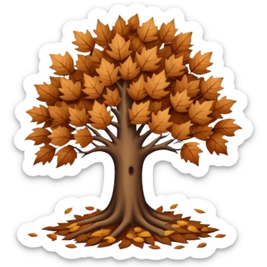 leafless tree with pile of leaves below preparing for winter sticker