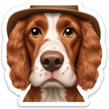 Red working English cocker spaniel wearing a cowboy hat sticker