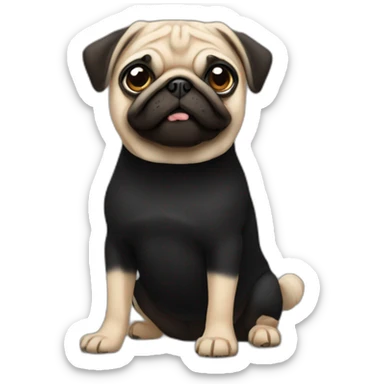 pug wearing a black t-shirt sticker