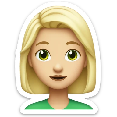 Girl with blonde hair and green eyes shrugging cute sticker
