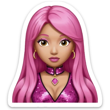 Nicki Minaj with long pink hair, dark pink sequin outfit  sticker