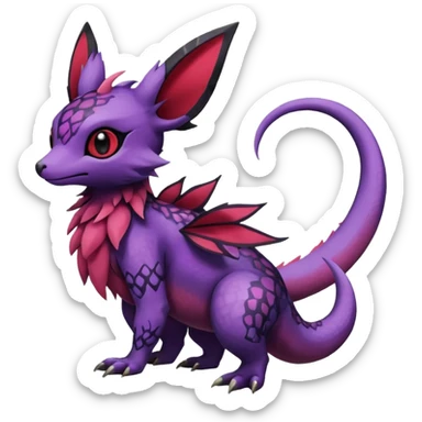 Rare exotic cute epic aesthetic Salandit-Eevee-Noibat-species-Fakemon-hybrid-creature, with markings, full body sticker