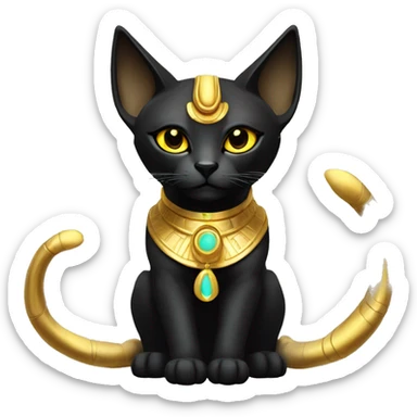 Black godly ethereal majestic Egyptian Cat. Golden Anubis-Rings and yellow ring-markings. Full body sticker