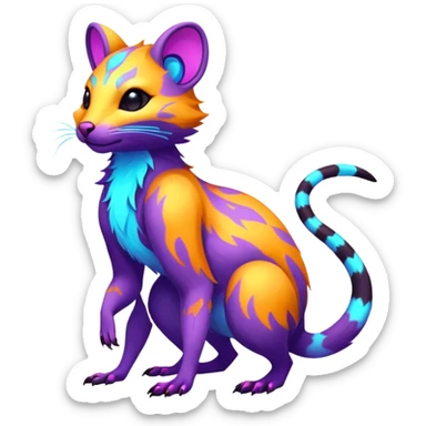 Neon-colored fantasy feline-rodent-marsupial-critter-vernid-protogen-primagen-fursona animal creature full body with intricate markings  sticker