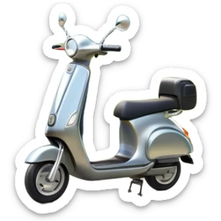 An icon featuring a sleek scooter parked on a smooth path in a park. The background showcases winding pathways, tall trees, and bright greenery with the sun shining through. The scooter stands ready for a ride, capturing the freedom and joy of scootering outdoors. Transparent background sticker
