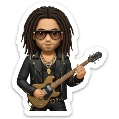 Lenny Kravitz with long dark brown dreadlocks, black metallic outfit sticker