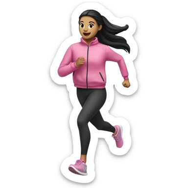 black long haird lady with a ponytail running while wearing a pink define jacket sticker