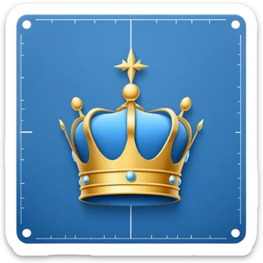 side view of a blue blueprint plan with minimal white lines and a simple crown drawing sticker