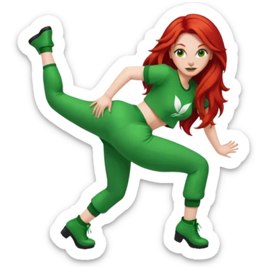 Thick white woman twerking with long red hair and green 420 outfit sticker