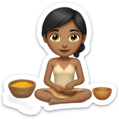 fair skin straight black hair indian girl fair skin doing potery sticker