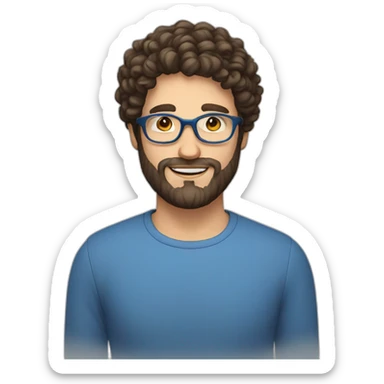 one european guy with short curly dark hair and beard and blue eyes and round glasses sticker