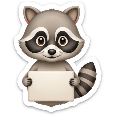 soft raccoon mascot holding a blank sign, neutral calm colors, gentle smile, rounded shapes, clean outline, safe educational style sticker