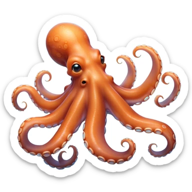 Beautiful and Majestic smiling Octopus Portrait Emoji, Head and body resting in serene repose with a gentle, content smile, showcasing a soft, light orange form adorned with elegant blue rings and delicately arranged arms, Simplified yet exquisitely endearing features, highly detailed, glowing with a soft, drowsy underwater light, high shine, relaxed and utterly enchanting, stylized with an air of majestic aquatic beauty, soft glowing outline, capturing the essence of a beautiful and majestic octopus that embodies the enchanting spirit of the deep! sticker