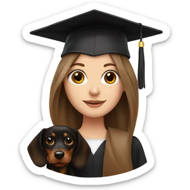 Brown haired white girl in graduation cap holding black long haired dachshund  sticker