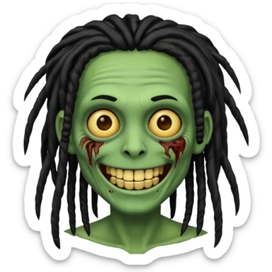 Make a image of a zombie with dreads make it like a emoticon not as scary make dreads black  sticker