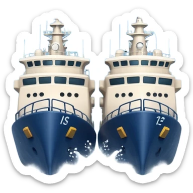 two navy ships crashing into each other, cartoon style, water spray, surprised faces sticker