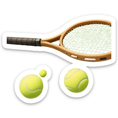 A tennis racket resting on the green grass of a tennis court, with a tennis ball placed nearby and the net stretching across the court. The background captures the fresh, open atmosphere of a traditional grass court, emphasizing the elegance and precision of the sport. sticker