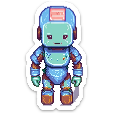 Convert this character to Minecraft style, blocky pixelated look, keep colors and main features. sticker