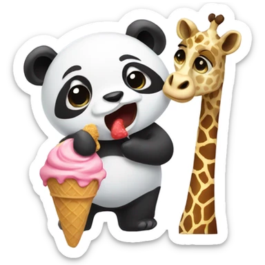 Panda eating ice cream with a giraffe sticker