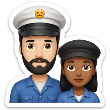 Couple emoji -WHITE with man with beardwith cap on and BLACK FEMALEwith mid length black sticker
