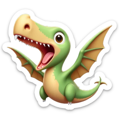 Cinematic Cute Yawning Pterodactyl Portrait Emoji, Head tilted slightly with a dramatic, wide-open yawn, showcasing a slender, gracefully curved body with softly drooping wings and sleepy, half-closed eyes, Simplified yet irresistibly cute features, highly detailed, glowing with a soft, cozy aerial glow, high shine, relaxed yet expressive, stylized with a dash of whimsical flight charm, soft glowing outline, capturing the essence of a drowsy yet affectionate Pterodactyl that appears ready to stretch and yawn its way out of the screen! sticker