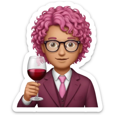 pink curly haired drink holder man with glasses  sticker