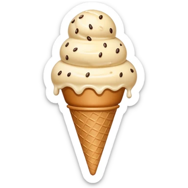 caramel-colored stracciatella ice cream scoop on a beige cone sticker