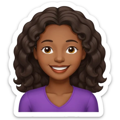 Happy fuller  face with big smile showing top teeth,  high cheek bones, dark brown skin color black women wavy hair shoulder length, eyes slightly closed sticker
