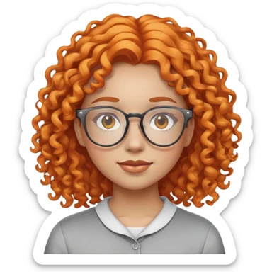 A iPhone emoji thats a girl with curly orange hair and clear glasses sticker