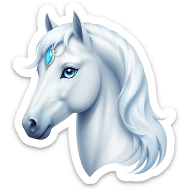 Cinematic Elegant White Horse Portrait Emoji, Head held high with a serene, graceful gaze, showcasing a magnificent pure white fur with a radiant shimmer, flowing mane and tail, and luminous blue eyes that exude beauty and grace, Simplified yet majestically refined features, highly detailed, glowing with a soft, ethereal light, high shine, poised and breathtaking, stylized with an air of pure elegance, capturing the essence of a stunning and graceful steed, so beautiful it feels like it could gallop out of the screen with effortless charm! sticker