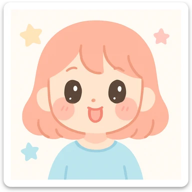 a girl with a cute peachy face, big sparkling eyes, blushing cheeks, playful expression, minimal background sticker