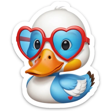 Make a frame emoji and inside it is a duck wearing red heart sunnies and the background is sky or anything blue sticker
