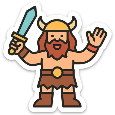 A barbarian waving a sword in greeting sticker