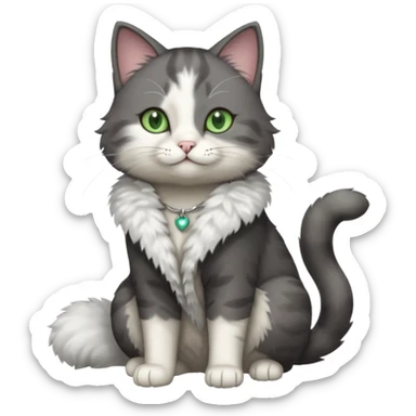 full body view of beautiful female solid dark grey cat with green eyes, white toes/paws and white patch on her chest sticker