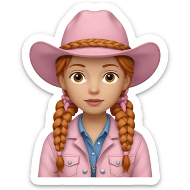 Ginger cowgirl with two braids and soft pink hat and jacket sticker