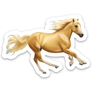 Yellow palomino horse with long flowing mane galloping with prosthetic leg, slender horse, solid yellow horse, running, yellow horse galloping with prosthetic leg, pretty horse sticker