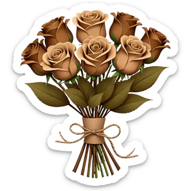 Bouquet of brown roses in a paper package sticker