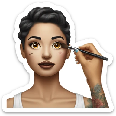 Hyper Realistic Beautiful lightly tattooed woman having make-up applied  sticker