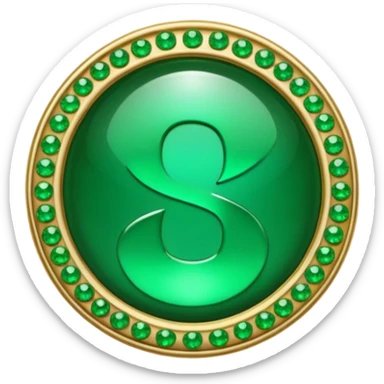 Create a custom emoji badge featuring a stylized, glossy letter “S”. Theme it according to the Emerald rank from League of Legends. Use deep green gemstones, bright emerald glows, and polished metallic framing. Luxurious and clean.
] sticker