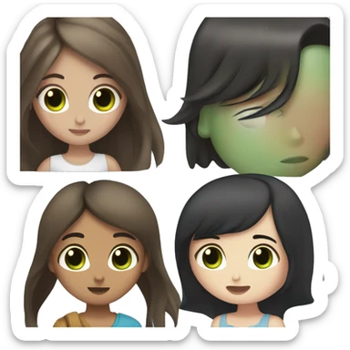 girl with long straight black hair and a white skin blue eyes kiss a boy with brown hair and green eyes sticker