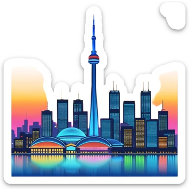 Beautiful bustling, Toronto city skyline, towering buildings, CN tower and skydome are lit up brightly with colored neon lights, the rest of the buildings have detailed lights, urban-themed.  high quality, 8k, 8000x8000 pixels resolution. No emoji icons, no emoji faces, no human figures.  sticker